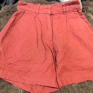 High-Waist Rust Red Linen Shorts